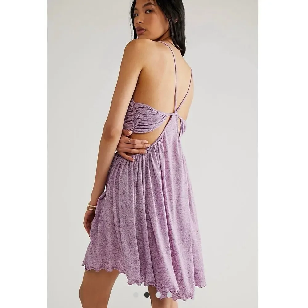 FREE PEOPLE BEACH Gathered Cut Out Strappy V Neck Mini Dress XS Made in USA